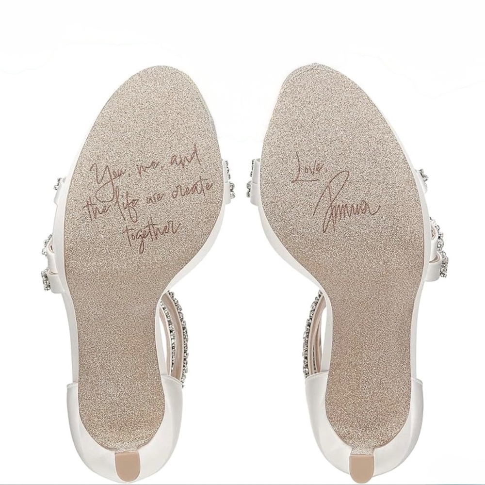 Pnina Tornai Love White Jeweled Embellished Satin Platform Sandals / Heels - Picture 6 of 7
